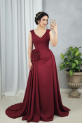 Vestido Borgoña Rosa Gigante Drapeado cod.0017