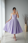 Vestido Lila Strapless Plisado cod.V326