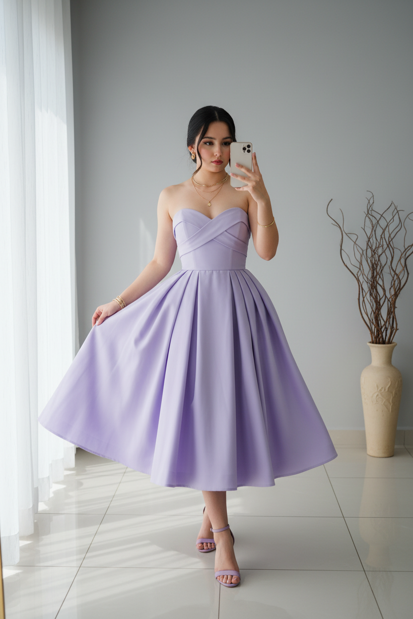 Vestido Lila Strapless Plisado cod.V326