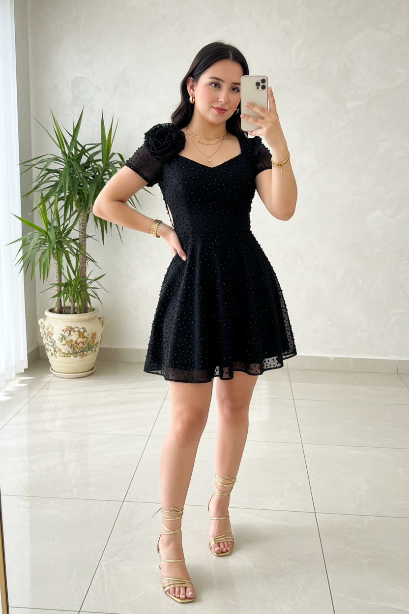 Vestido Negro Mini Sweetheart. Cod.459