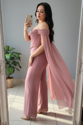 Conjunto Rose Cape Palazzo – Corset Off-Shoulder + Pantalón Palazzo + Capa cod.680