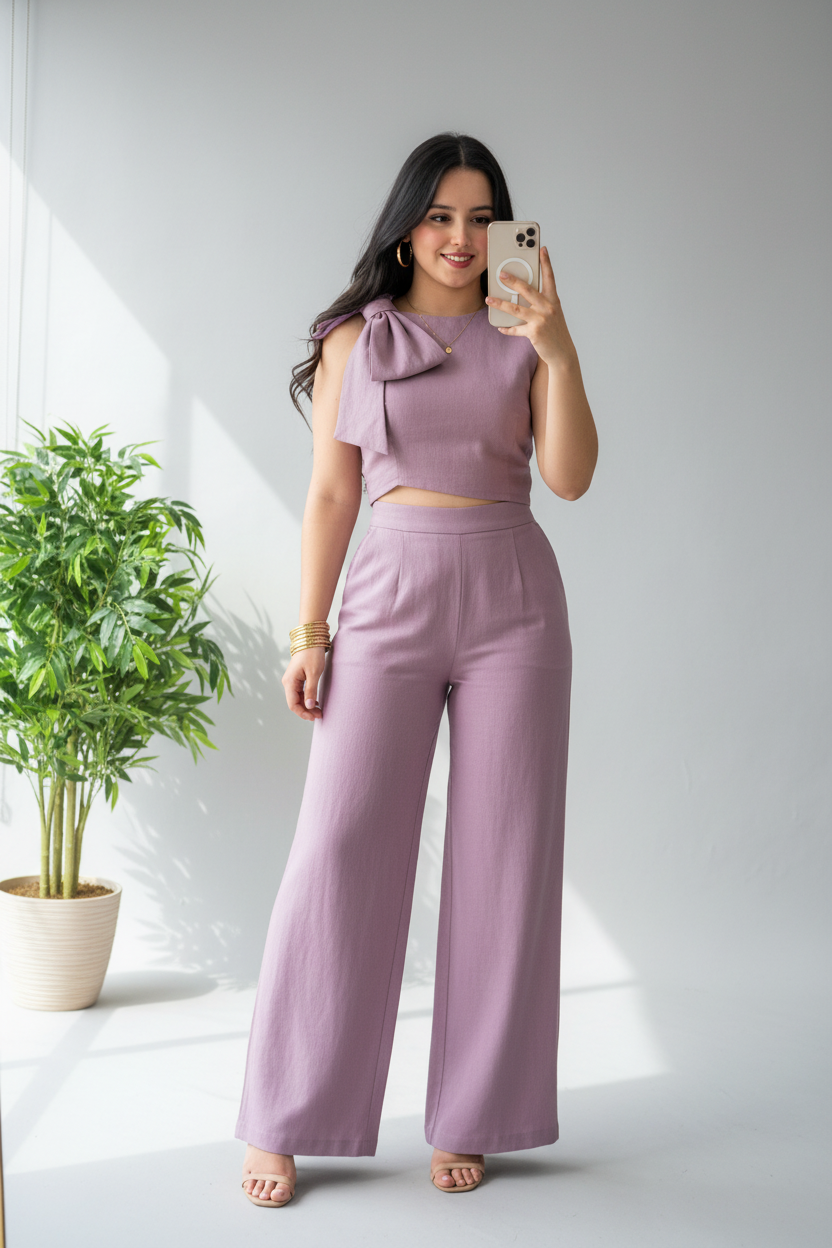 Conjunto Lilac Bow Crop & Palazzo cod.573
