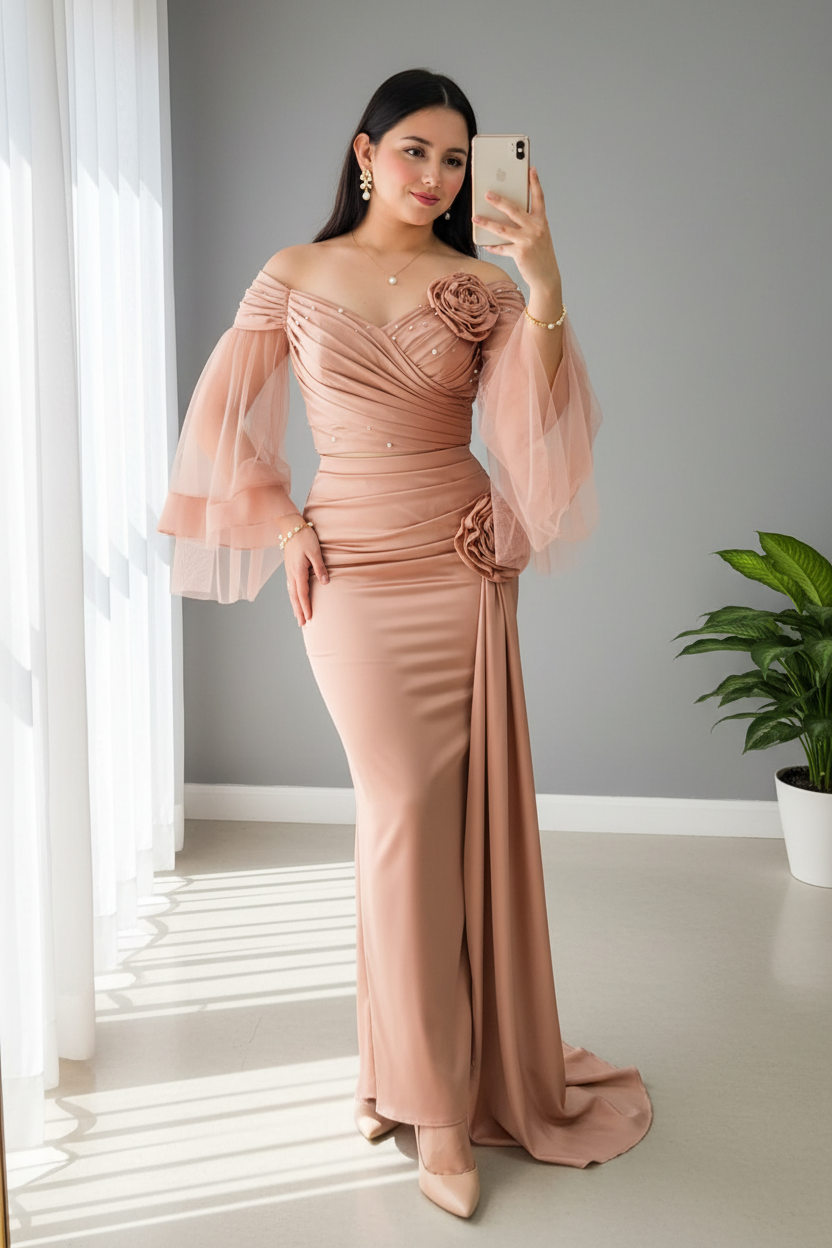 Gown Nude Cobre Exclusiva cod.786