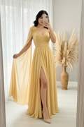 Vestido Amarillo Mantequilla Un Hombro con Rosa 3D cod.V272