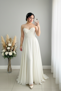 Vestido Blanco Strapless Corset Chiffon Fluido cod.V391