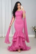 Vestido rosa fucsia sirena capa gasa volantes en capas C.1943