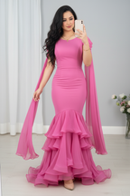 Vestido rosa fucsia sirena capa gasa volantes en capas C.1943