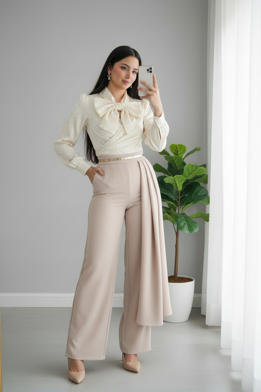Conjunto Ivory Bow & Beige  cod.695
