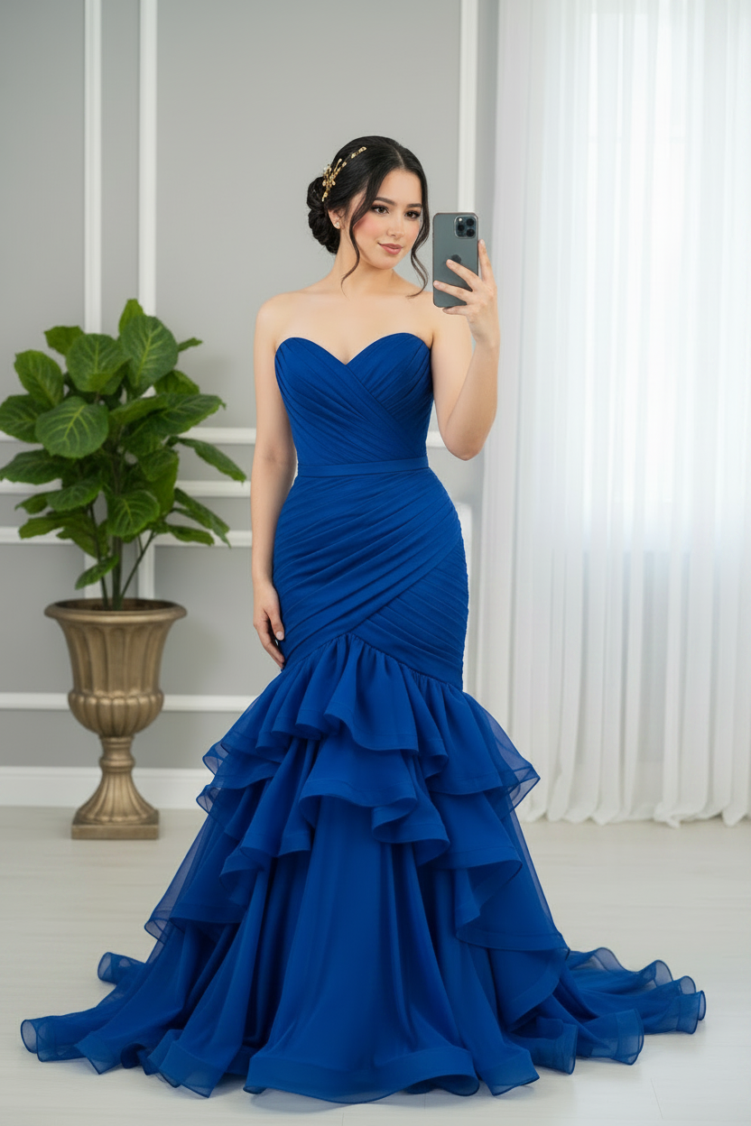 Vestido Azul Royal Sirena Volantes cod.008