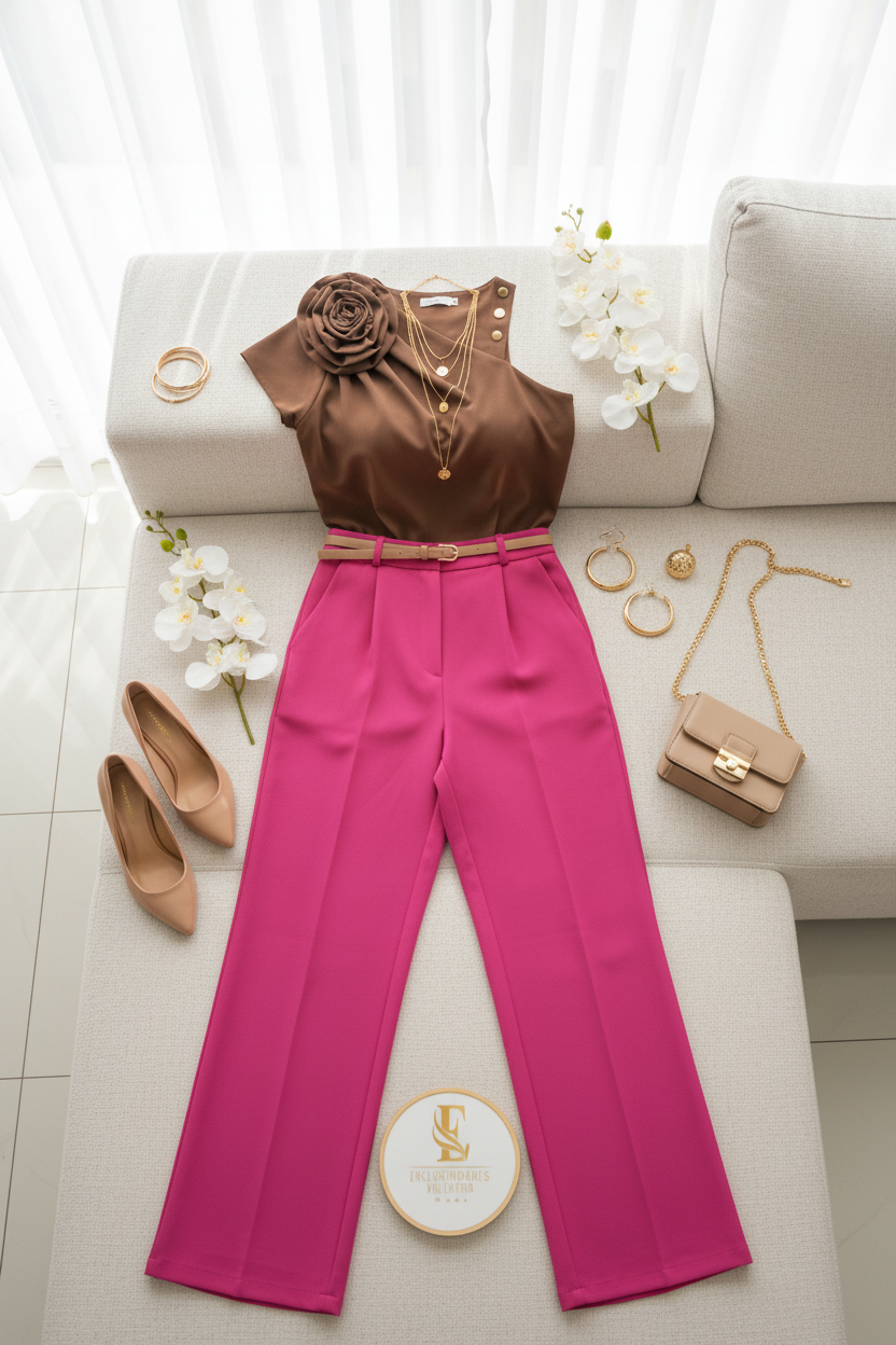 Pantalón Rosa Fucsia de Pierna Ancha - Elegante y Versátil cod.307