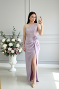 Conjunto Lila Malva Dos Piezas Top Perlas Falda Rosa D3 cod.0028