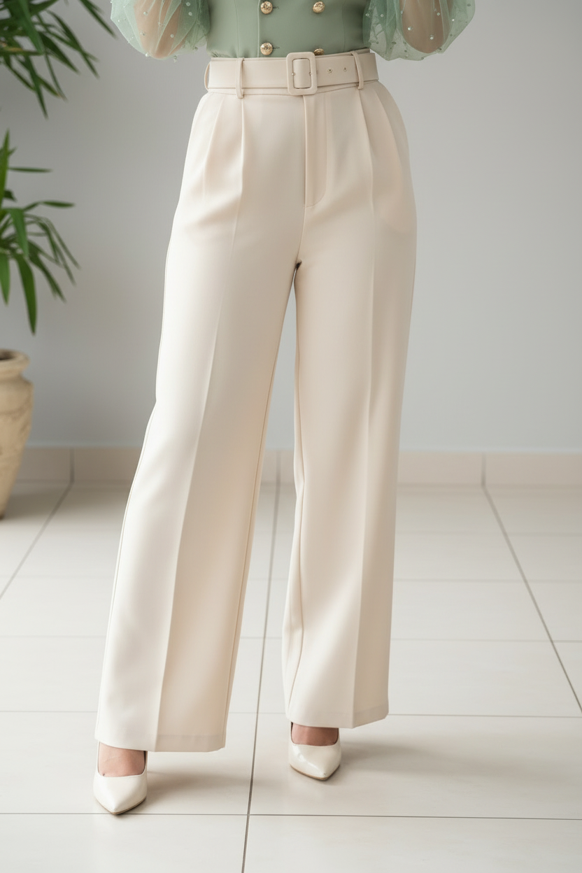 Conjunto Verde Menta y Crema: Blazer con Organza y Pantalón Palazzo cod.419