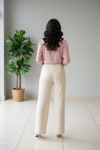 Pantalón Palazzo Marfil de Tiro Alto con Pinzas cod.445