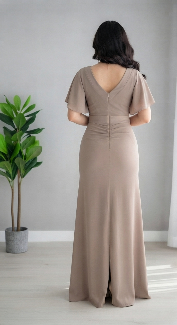 Vestido Topo con Faja de Perlas, Rosa 3D y Manga Mariposa