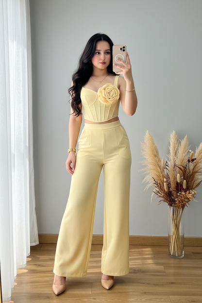 Conjunto Corset Rosa 3D Amarillo cod.C761