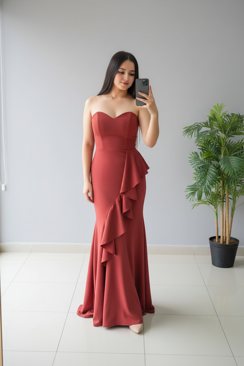 Vestido Sirena Terracota Volantes cod.627