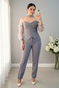 Conjunto Corset Gris Tul Perlas | CG-007