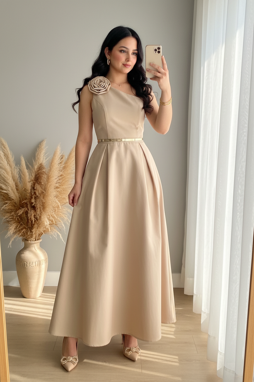 Vestido Beige Champagne Rosa D cod.00163