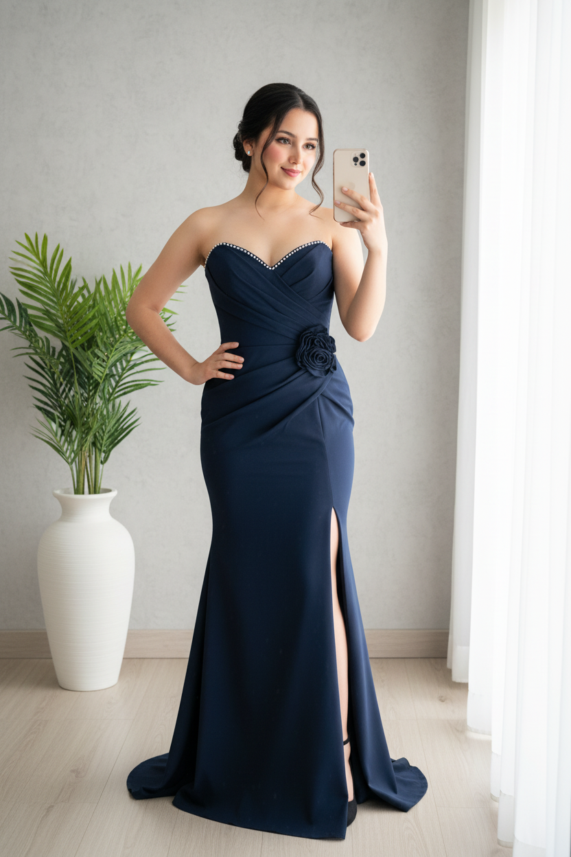 Vestido Navy Strapless Perle Rose Sirena cod.V230