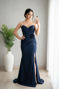 Vestido Navy Strapless Perle Rose Sirena cod.V230