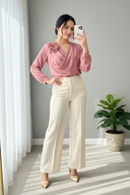 Pantalón Palazzo Crema — Tiro Alto & Corte Recto cod.868
