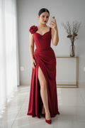 Vestido Rojo Vino Corset con Flor D cod.V345