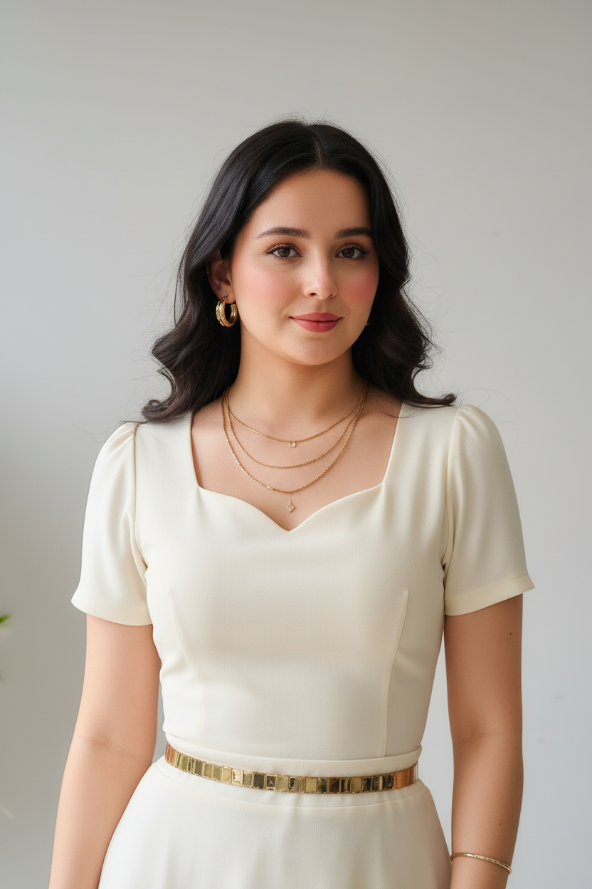 Vestido Elegante Blanco Marfil con Mangas Globo - Largo A-Line cod.350