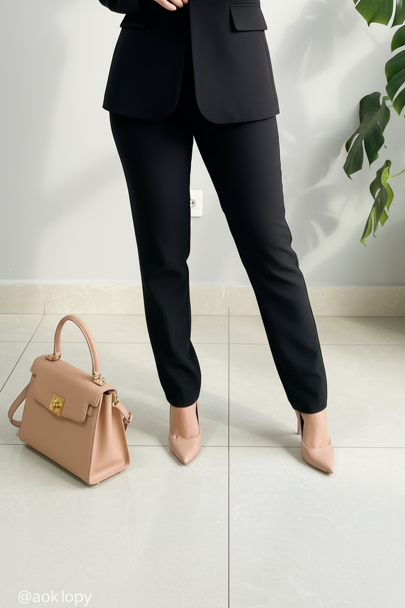 Conjunto Ejecutivo Negro Blazer con Perlas y Pantalón Slim cod.440