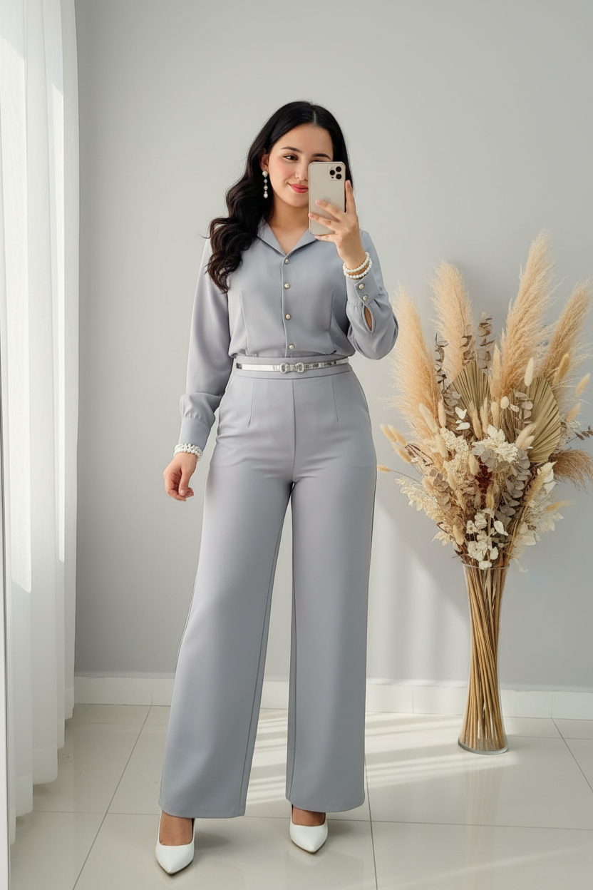 Conjunto Gris Perla Camisa y Palazzo cod.C