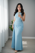 Vestido Azul Cielo Sin Mangas con Drapeado Lateral cod.230