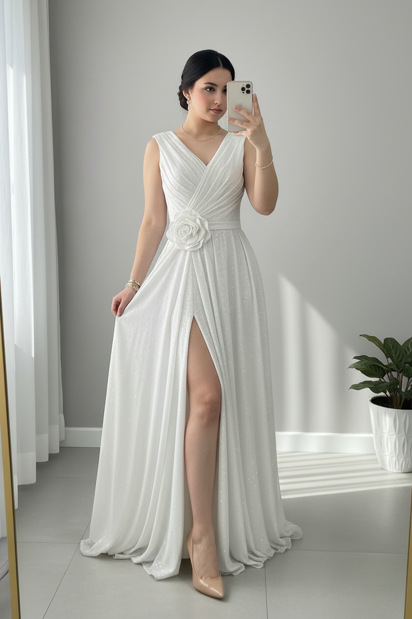 Vestido Blanco Flor Línea A cod.907