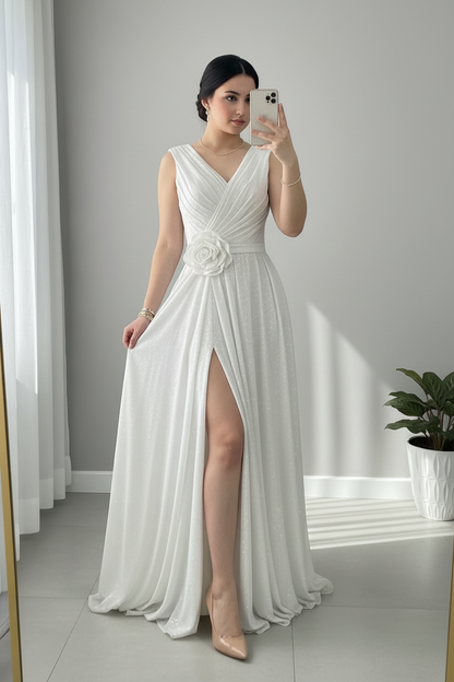 Vestido Blanco Flor Línea A cod.907