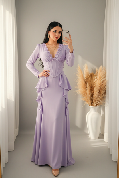 Vestido Lavanda Corset Escote V Flores D cod.00168