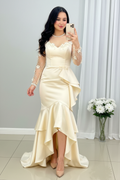 Vestido Novia Ivory Sirena Volantes y Mangas Encaje con Flores cod.V0029