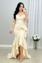 Vestido Novia Ivory Sirena Volantes y Mangas Encaje con Flores cod.V0029