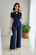 Jumpsuit Azul Marino Off-Shoulder Halter Keyhole y Palazzo cod.00141
