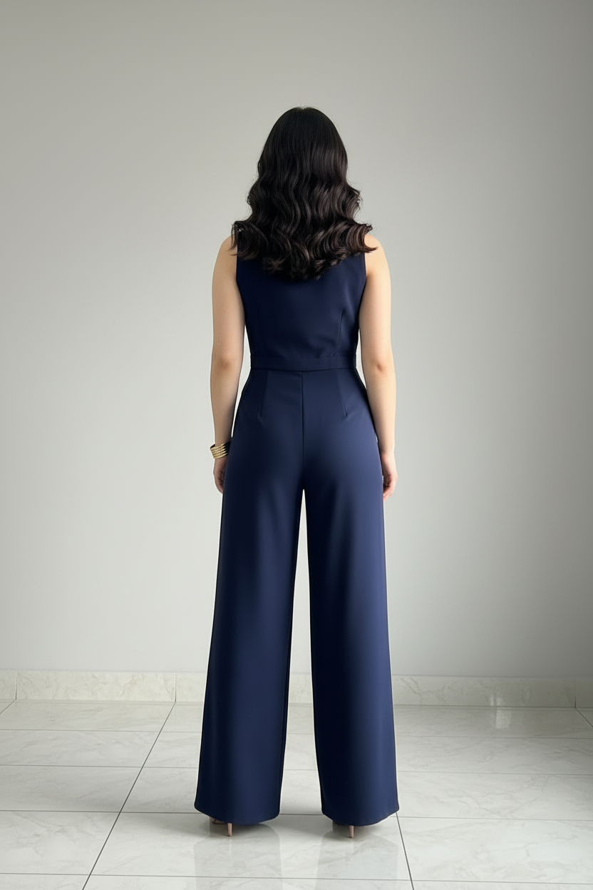 Enterizo Ejecutivo Azul Marino con Diseño Cruzado - Elegante y Sofisticado cod.318
