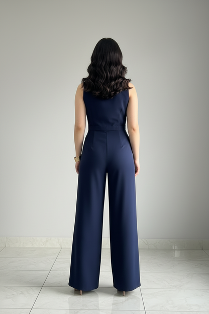 Enterizo Ejecutivo Azul Marino con Diseño Cruzado - Elegante y Sofisticado cod.318