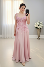 Vestido Largo Rosa Palo Corsé Encaje Floral Flores 3D cod.V1000