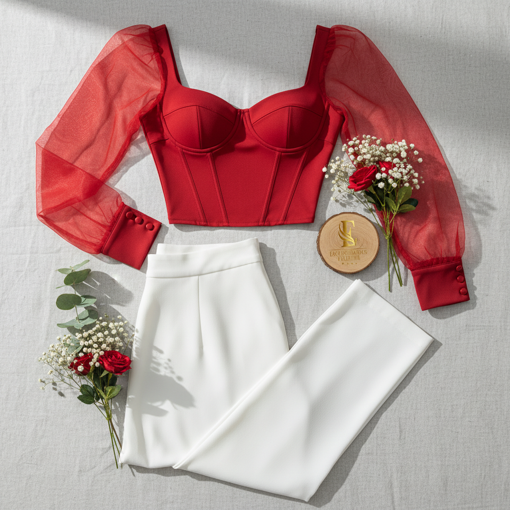 Outfits de 2 piezas, blusita tipo corset más pantalón Palazzo formal cod.11137