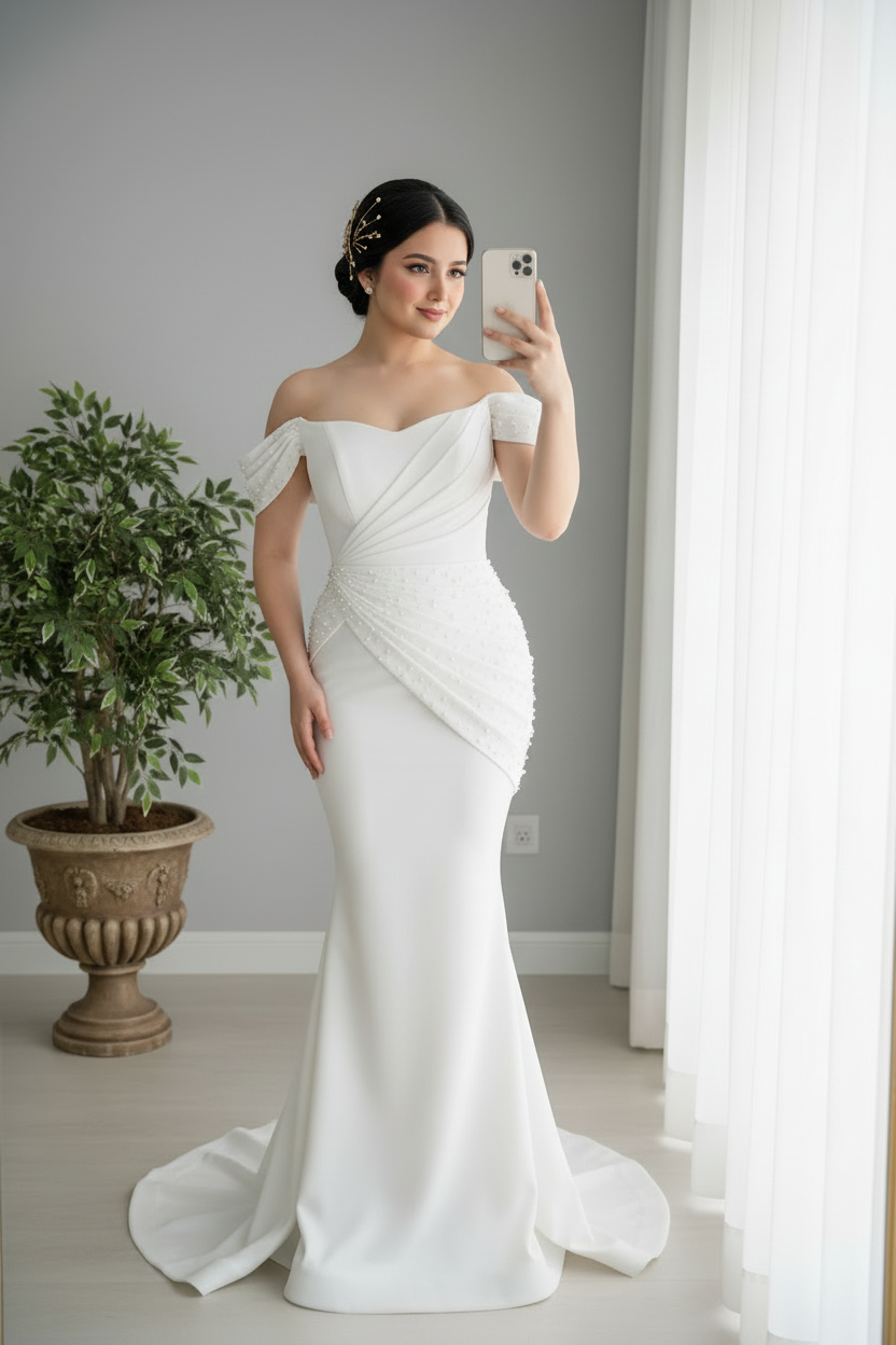 Vestido Blanco Nupcial Off-Shoulder Drapeado cod.0015