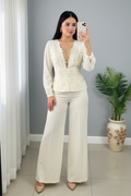 Conjunto Marfil — Top Lazos 3D & Palazzo cod.0042