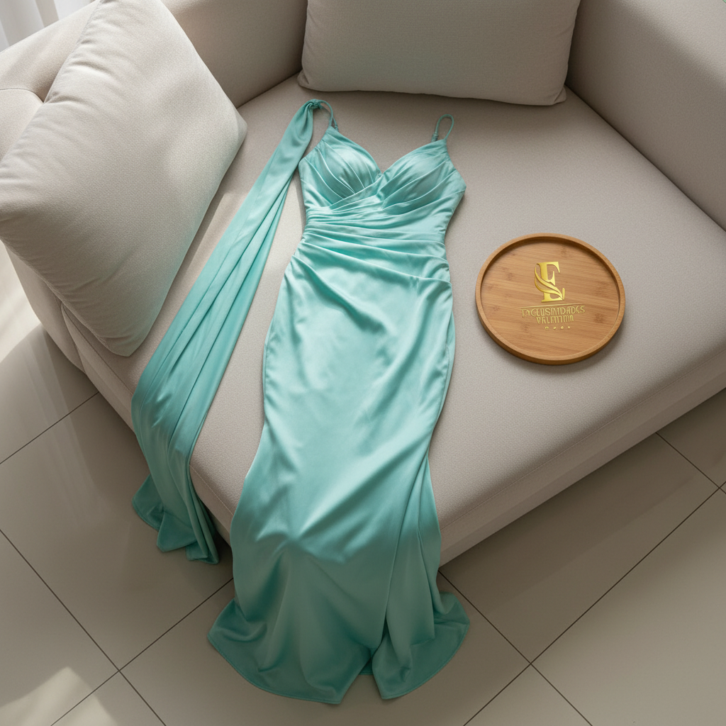 Vestido de Gala Verde Menta con Capa y Drapeado - Elegante Sirena Largo cod.354