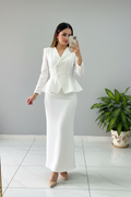 Conjunto Elegante Blanco Blazer Peplum con Falda Maxi cod.506