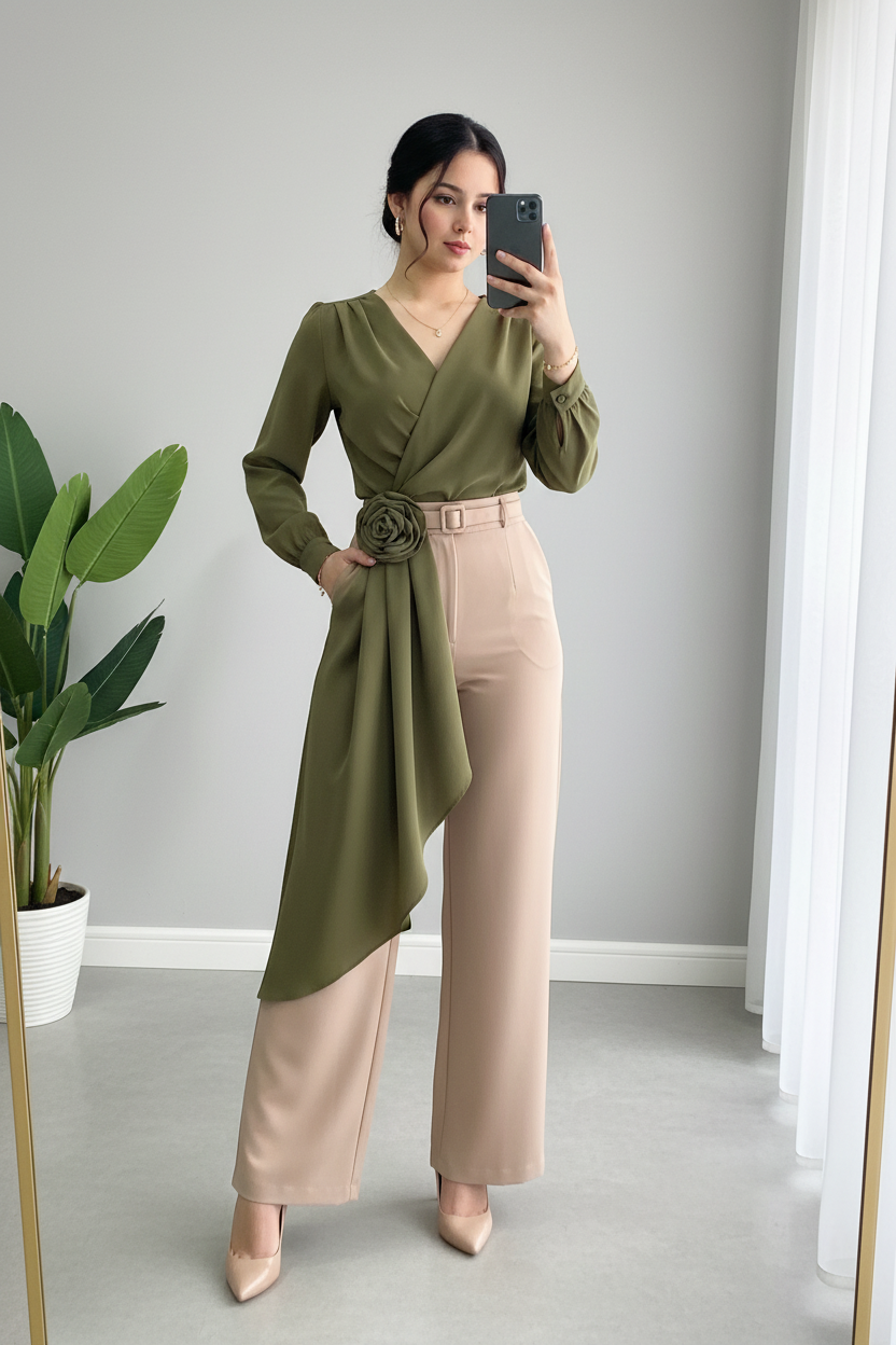 Conjunto Dos Piezas Verde Oliva & Beige — cod.785