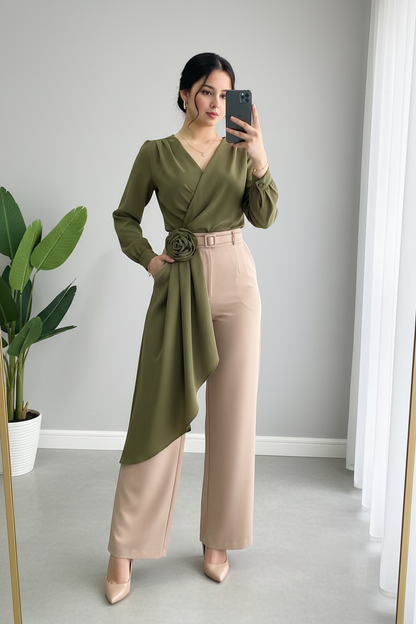 Conjunto Dos Piezas Verde Oliva & Beige — cod.785