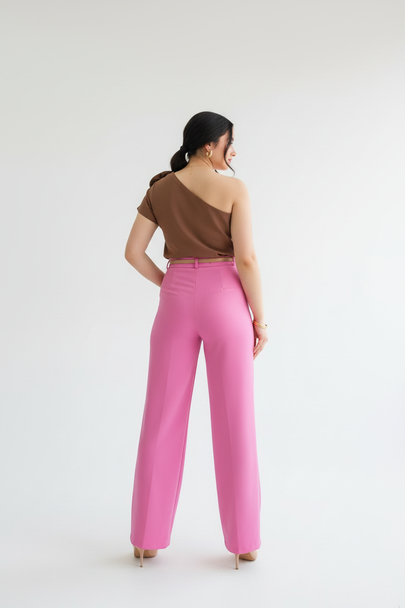 Pantalón Rosa Fucsia de Pierna Ancha - Elegante y Versátil cod.307