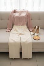 Pantalón Palazzo Marfil de Tiro Alto con Pinzas cod.445