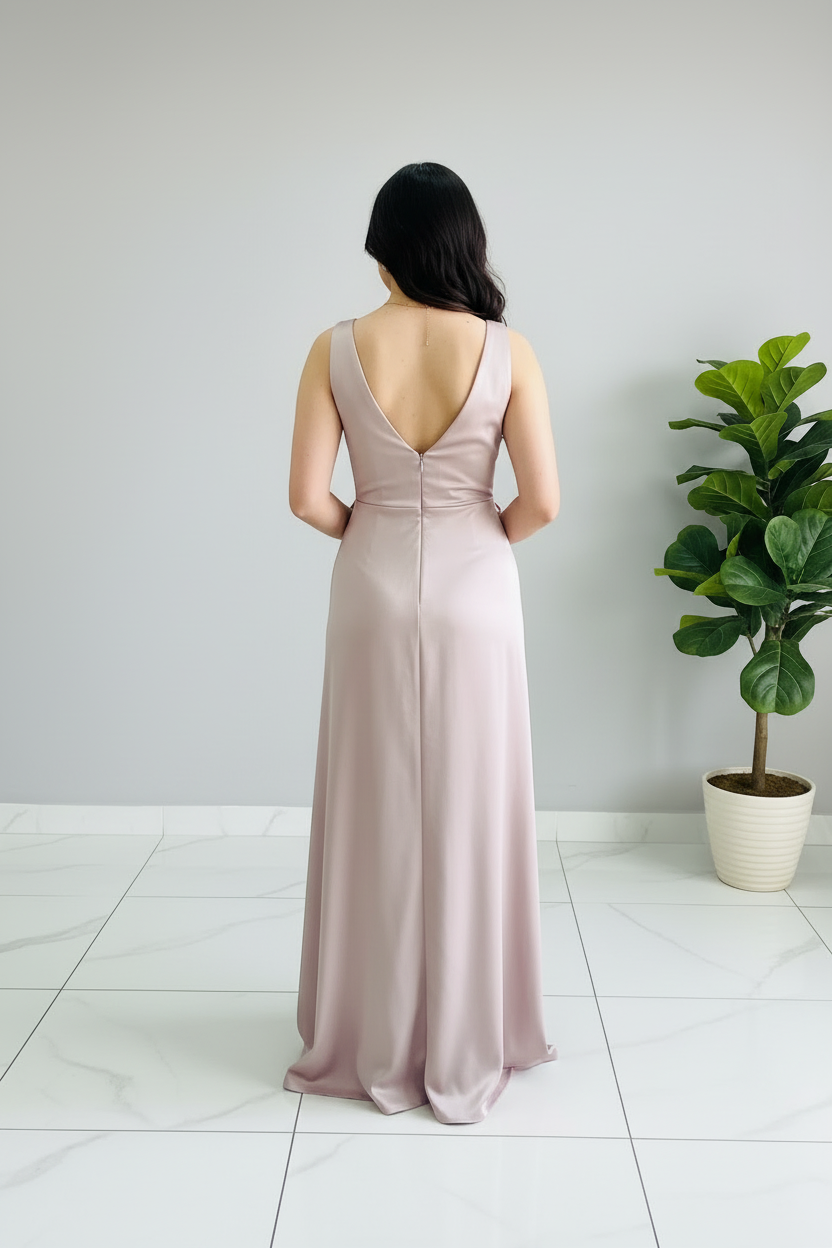 Vestido Rosa Palo con Rosa 3D y Abertura cod.403
