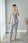 Conjunto Gris Plata Peplum Flor 2 Piezas cod.910